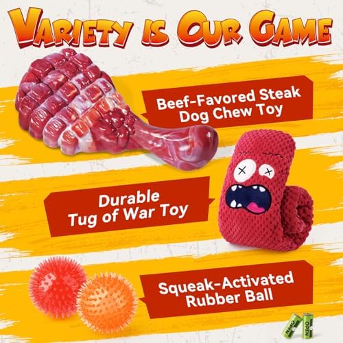 KIPRITII 4-Toy Variety Dog Toys for Aggressive Chewers, Medium-Large Dogs