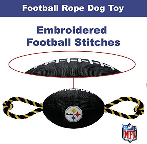 Pets First NFL Pittsburgh Steelers Football Dog Toy, Tough Quality Nylon Materials, Strong Pull Ropes, Inner Squeaker, NFL Team Color