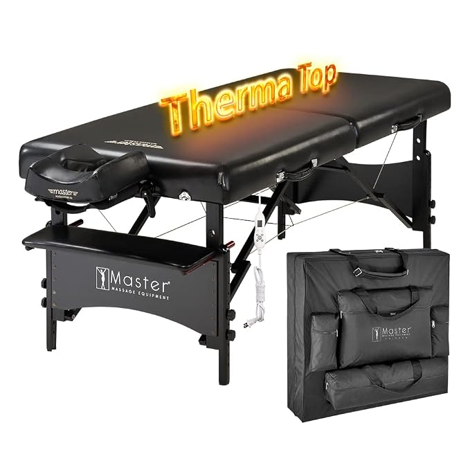 Master Massage 30” Galaxy Therma Top Lash Bed 2 Fold with Carry Case SPA Table Heigh Adjustable with Accessories (Black)