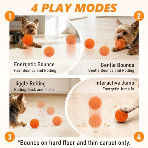 Remote Control Dog Toy Ball, Interactive Self Bouncing E-TPU Ball with 3 Modes (Bounce/Roll), Rechargeable Auto Moving Toy for Small Medium Large Dogs, Keeps Them Busy, ORG&BLU