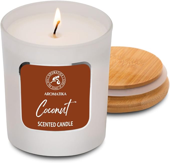 Scented Candle Coconut - Glass Candle Gift - Aromatherapy Candle with Soywax 200g - Up to 45 Hours Burn Time - Soy Wax Candles - Home Scented Candles