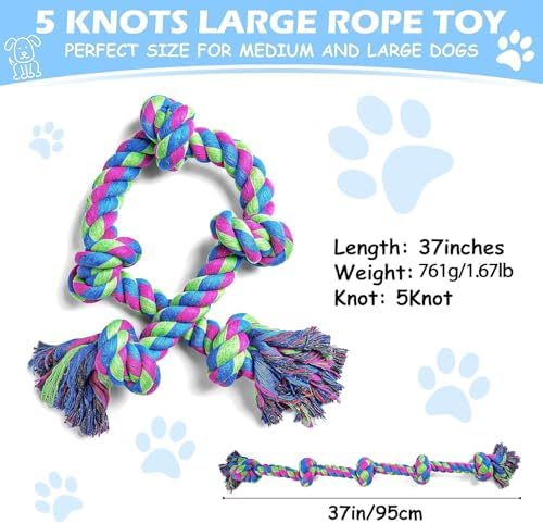 Aitmexcn Large Dog Rope Toys, 37 Inch 5 Knots for Aggressive Chewers