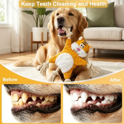 No Stuffing Crinkle Squeaky Dog Toy for Small Medium Puppies,（Tiger）