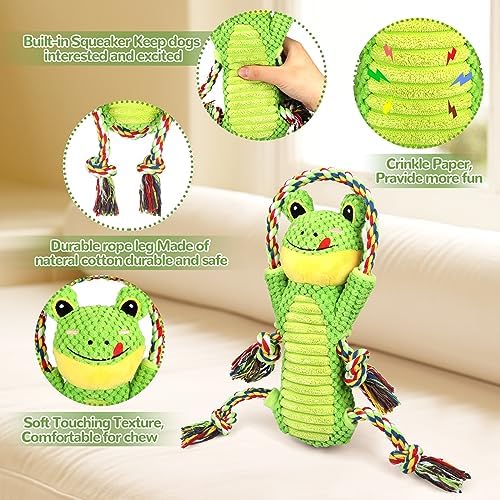 Letsmeet Plush Dog Toy with Crinkle Paper and Ropes - Small Interactive Puppy Toys for Medium to Large Dogs