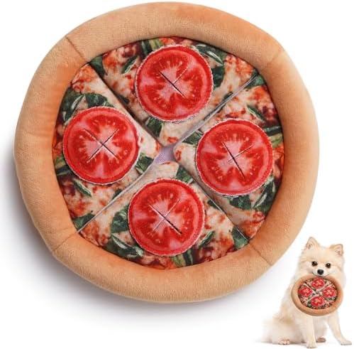 Nocciola Hide Treat Seek Pizza Dog Toy- Interactive Enrichment Burrow Snuffle Plush Stuffed Puppy Toys, Fun Crinkle Squeaky Durable Entertained Pet Supplies for Small Medium Large Breed
