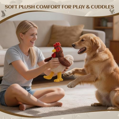 ALL FOR PAWS Chicken Squeaky Dog Toy, Plush Stuffed Animal Toy for Small Medium Large Dogs, Puppy Chew Toy with Squeaker & Crinkle, Interactive Rooster Pet Toy for Boredom Relief & Training
