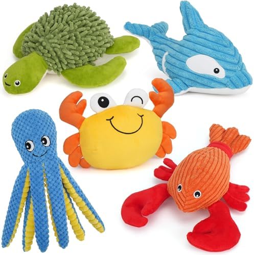 Prime Pets Dog Toys, 5 Pack, Plush Crinkle Squeaky Dog Toys, Durable Stuffed Pet Toy for Small Medium Large Breeds, Puppy Chew Toy, Dog Birthday Gifts