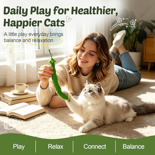 CiyvoLyeen Plush Green Bean Catnip Toys for Indoor Cats 4 Pack