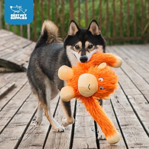 Best Pet Supplies Interactive Squeaky Dog Chew Toy, Ideal Dog Toys for Chewers, Small, Medium & Large Dogs, and Fetch Lovers - O-Hug-Atan (Orange), Large