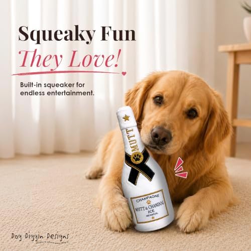 Dog Diggin Designs Mutt & Chandog White Ice Champagne Plush Dog Toy | Luxury-Inspired Parody Drink Bottle Dog Toy with Squeaker, Soft Plush Novelty Dog Toy – Shaken, Not Stirred!
