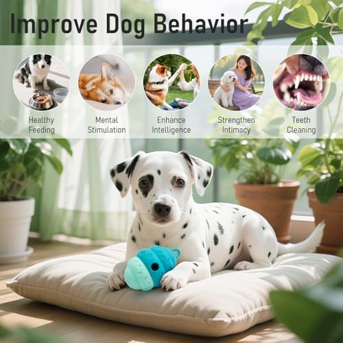 Dog Treat Toys for Medium Small Dogs, Silicone Dog Toy Treat Dispenser Slow Feeder Interactive Toys for Boredom, Enrichment Pet Toys Dispensing -Keep Them Busy- Outdoor with Buckle 1 Pack Blue