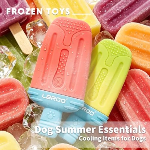 LaRoo Dogs Toys for Summer Cooling, Frozen Dog Toys, Full with Water Frozen, Prevention of Heat Stroke Upgraded Teething Chew Toy (Ice Pop Shape-Red)