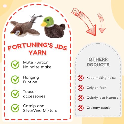 2 Pack Interactive Flapping Bird & Green Duck Cat Toy, Motion Activated Chirping Cat Toy with Catnip, 3 Modes USB Rechargeable Washable Simulation Flying Bird Toys for Indoor Cats