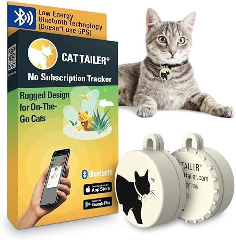 Cat Tracker - Small and Lightweight Waterproof Bluetooth Pet Collar Attachment, 328 Foot Range, Replaceable 6 Month Battery Life, Android/Apple iOS Compatible