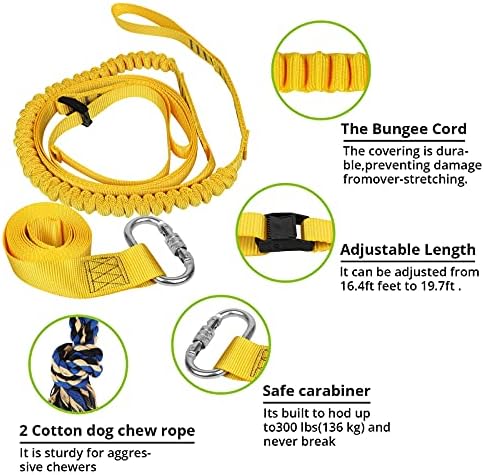 Dog Hanging Bungee Tug Toy: Interactive Tether Tug-of-War for Pitbull Small to Large Dogs to Exercise and Fun Solo Play - Durable Retractable Tugger Dog Rope Toy with 2 Chew Rope Toys