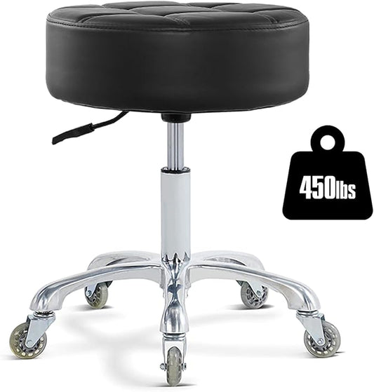 Rolling Stool with Wheels Adjustable Height, Roller Stool for Massage Medical Tattoo Spa Heavy Duty Swivel Desk (Super Thick Cushion, Black)