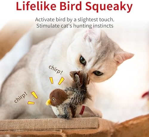 PETGEEK Gigwi Bird Cat Toy Simulated Chirping Bird Cat Toy, Fake Bird Cat Toys for Indoor Cats, Melody Chaser Cat Toys with Hanging Loop for Bored Indoor Adult Cats Kittens Interactive Play (Bird)