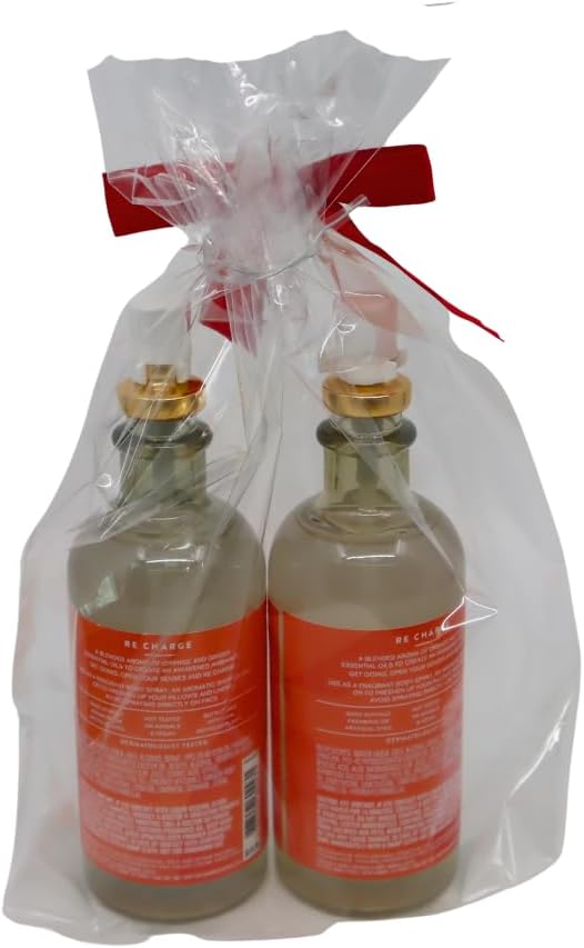 Bath & Body Works Aroma Recharge Orange & Ginger Essential Oil Mist 2-piece Gift Set with a Red Bow for Holiday - 5.3 fl oz Each