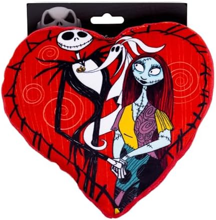 Buckle-Down Disney Squeaky Plush Dog Toy for Large, Medium & Small Dogs, The Nightmare Before Christmas Jack and Sally Heart Pose, 3.0" x 7.5"