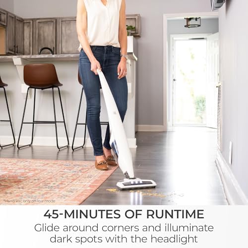 Kenmore DS1030 Cordless Stick Vacuum Lightweight Cleaner 2-Speed Suction | LED Headlight 2-in-1 Handheld for Hardwood Floor, Carpet & Pet Hair, White