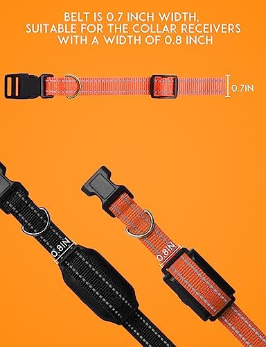 Replacement Shock Collar Strap with Metal Ring, Reflective Nylon, Black/Orange, 3/4 Inch x 28 Inch, Compatible with Multiple Training Collars, 2 Packs