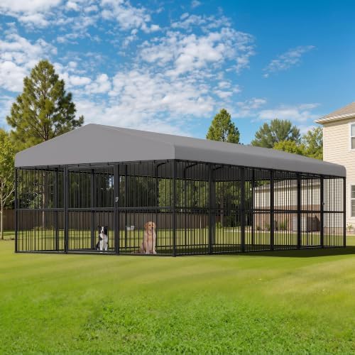 Jocisland 10x20x6.5 FT Outdoor Dog Kennel, 2 Doors, Waterproof Roof