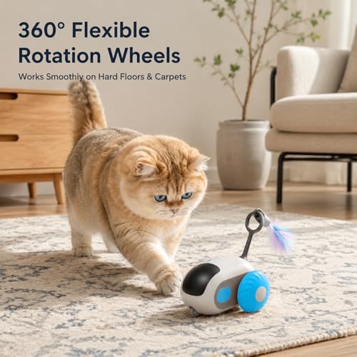 Remote Control Mouse Cat Toy, Smart Interactive Moving Cat Toy Car with Obstacle Avoid, USB Rechargeable Electric Kitten Exercise Toy for Indoor Cats（Blue）