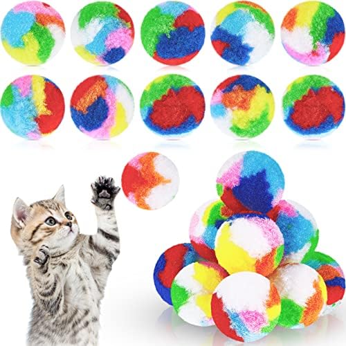 Deekin 20 Pcs Cat Ball Toy 1.6 Inch Fuzzy Pom Pom Balls for Kittens Cats