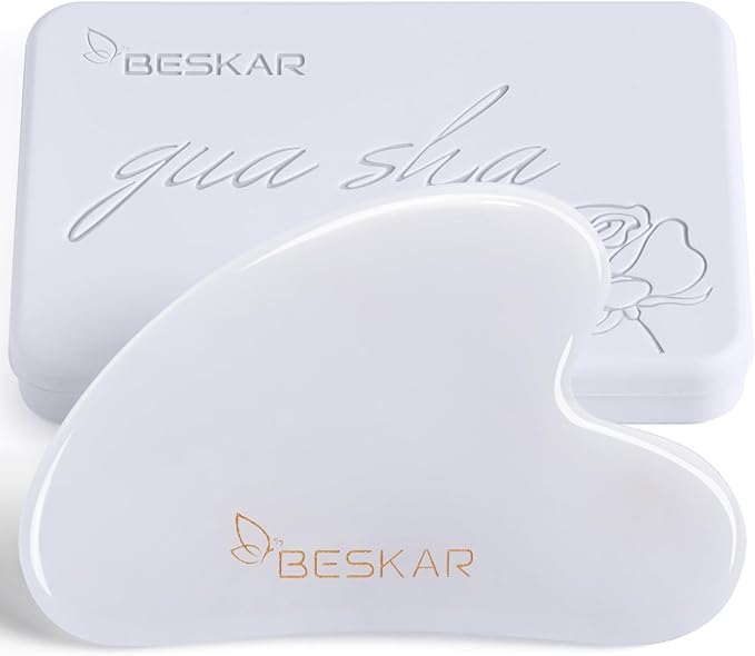 BESKAR Gua Sha Facial Tools, Natural Jade Stone Guasha Massager for Jawline Sculpting, Tighten Face Skin and Reduce Wrinkles, Face Eyes Body Neck Massage Tool, Skin Care Gift