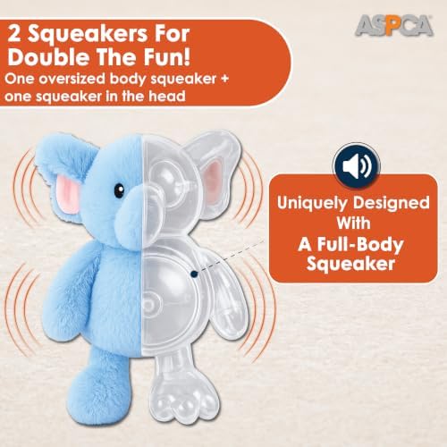 ASPCA Plush Squeaky Dog Toy for Small, Medium & Large Dogs – Soft Round Plush Pet Toy with Full Body Squeaker, Lightweight Fetch Toy for Indoor Play, Cuddling & Enrichment, Elephant