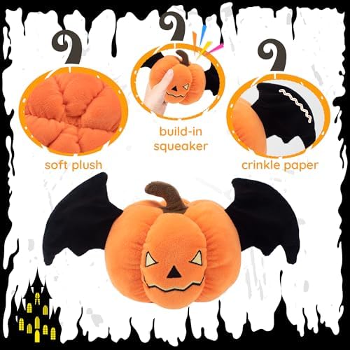 LECHONG Halloween Squeaky Dog Toys, Funny Pumpkin for Puppy Small and Medium Dogs, Crinkle Pumpkin Puppy Toys with Wings, Cute Plush Dog Chew Toys