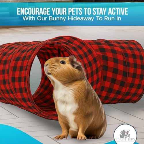 Tunnels with 3-Way Entrance - Cozy, Washable Guinea Pig Hideout - Interactive Cage Toys (Red Plaid)