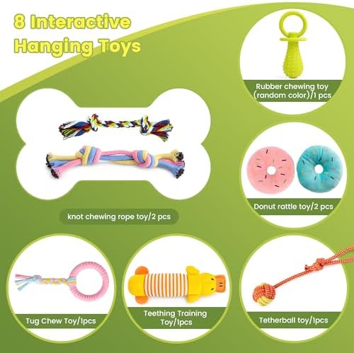 Puppy Play Gym for Small Dogs, Wooden Indoor Dog Playground with Hanging Toys, Interactive Puppy Gym & Jungle Gym for Enrichment, Agility Equipment (17.3 inch)