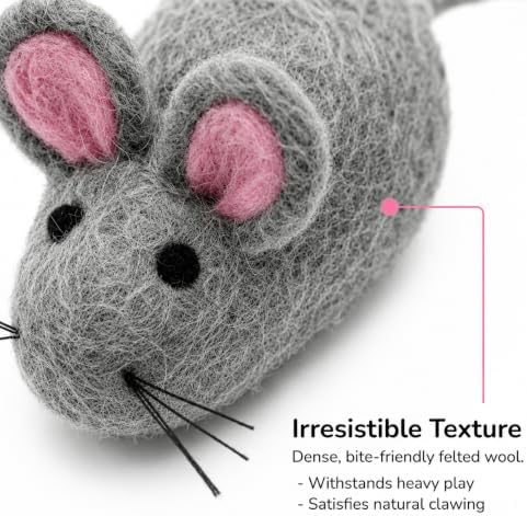 Glaciart One XXL Felt Mouse Cat Toy – 6” Body + 98” Tail – Large Cat Enrichment Toy – 100% Natural Wool with Catnip – Interactive Teaser for Big Cats – Safe Non-AZO Dyes
