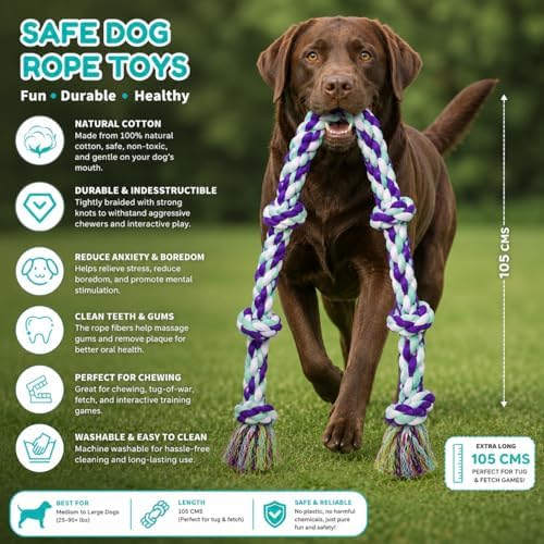 42 inch Large Heavy Duty Chewable 6 Knot Rope Interactive Toy for Large and Giant Breed Dogs