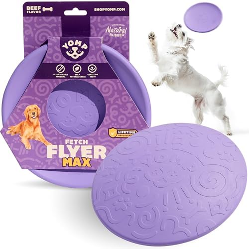 Yomp FetchFlyer MAX Dog Frisbee – Interactive Flying Disc Toy for Soft and Medium Chewers – Outdoor Fetch Toy for Dogs – Made from Pet-Safe, Non-Toxic, All-Natural Rubber