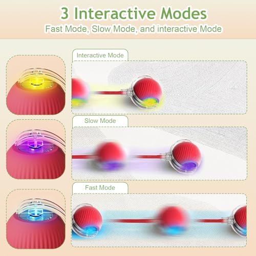 Jiexily Interactive Cat Toys Balls for Indoor Cats, 2025 New Motion Activated Cat Balls with 360° Smart Automatic Rolling Moving for Bored Kitten Pet Cats Dogs (Red)