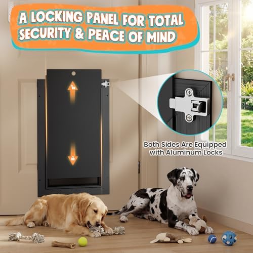 Aluminum 3-Flaps Large Dog Door for Door, Pets Up to 110 lb, Black
