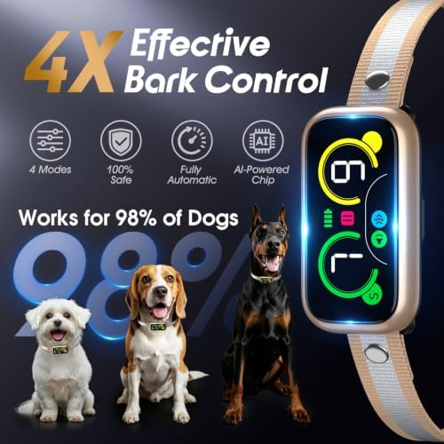 Smart Dog Bark Collar with Advanced Bark Detection, Anti Barking Devices with 4 Adjustable Modes & 7 Sensitivity, Rechargeable Barking Collar for Small Medium Large Dogs, Sand