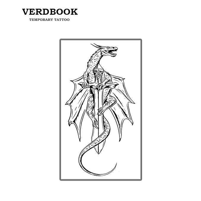 Waterproof Temporary Tattoos: 2-Sheet Tattoo Kit with Realistic Body Stickers, Semi-Permanent Tattoos for Adults Lasting 7-15 Days – Safe for Men & Women, Dragon & Sword Pattern