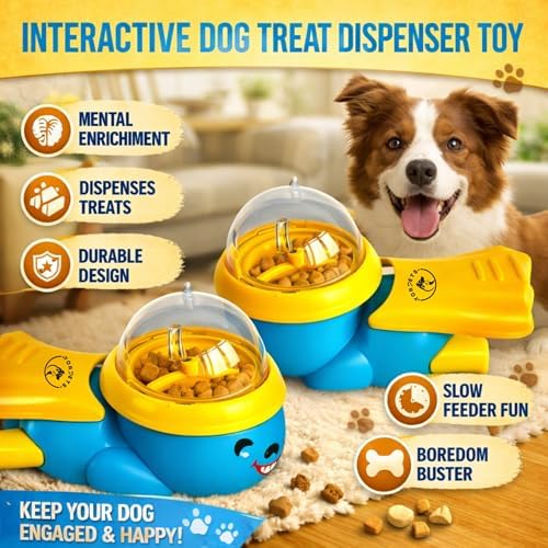 Interactive Dog Treat Dispenser Toy - Food Dispensing Puzzle Slow Feeder for Mental Enrichment & IQ Training - Reduces Boredom & Anxiety - Keep Them Busy - All Breeds Puppy to Senior