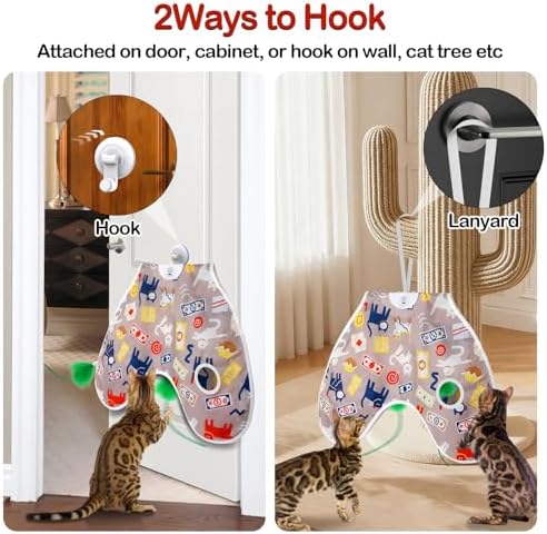Interactive Cat Toys Moving Concealed Feathers Cat Toys Motion Activated Wall-Mounted Hanging Kitten Toy with Real Mouse Squeaky