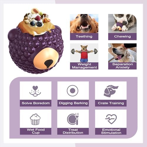 TLKNG 3 in 1 Large-Size Raspberry Dog Fillable Lick Treat Toy,Long-Lasting Ultimate Boredom Buster, Kibble Dispenser Food Ball & Dogs Chew Toys BPA-Free