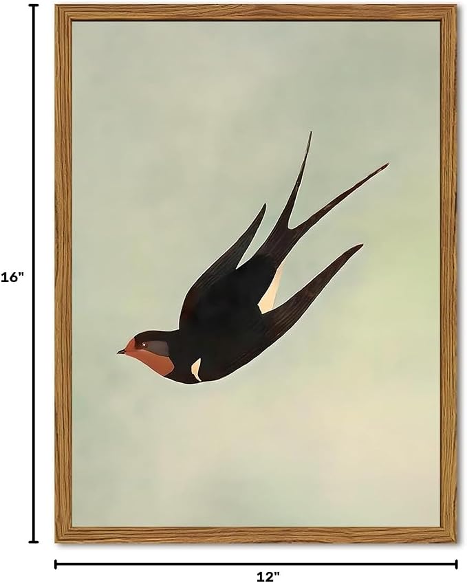 Framed Vintage Bird Wall Art, Sage Green Flying Swallow Pictures Wall Decor, Minimalist Japandi Nature Paintings Canvas Prints Modern Home Decor for Living Room Bedroom Bathroom Office 12x16 Inch