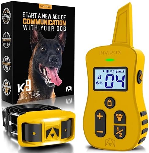 INVIROX Ultra K9 Dog Shock Collar, 124 Levels, Night Light, IP67 Waterproof (Yellow, 1 Dog)