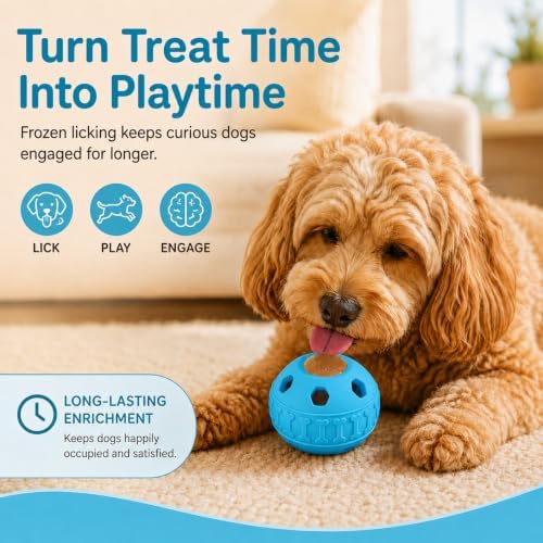Frozen Treat Dog Toy Set with Freezer Tray, Interactive Rubber Chew Toy, Treat Ball Holder for Licking & Chewing, Dog Enrichment Toy to Keep Dogs Busy (Blue)