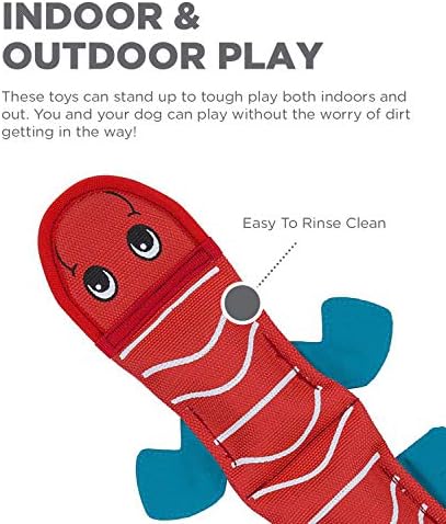 Outward Hound Fire Biterz Red Lizard Plush Firehose Material Interactive Dog Toy, Medium
