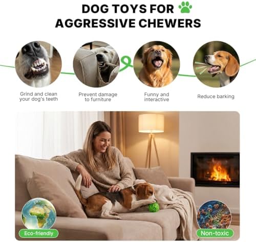 Dog Toy Balls, Dog Ball with Built-in Rope Toys, Dog Chew Toy for Boredom