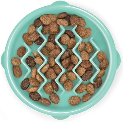 Outward Hound Fun Feeder Slo Bowl – Small 3/4-Cup Capacity, Slow Feeding, Small Dogs, Puppies & Cats, Non-Slip, Mint, Wave Pattern