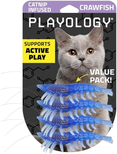 Playology Cat Toys - Catnip Infused Crawfish - Indoor Chase Toy, 4-Pack